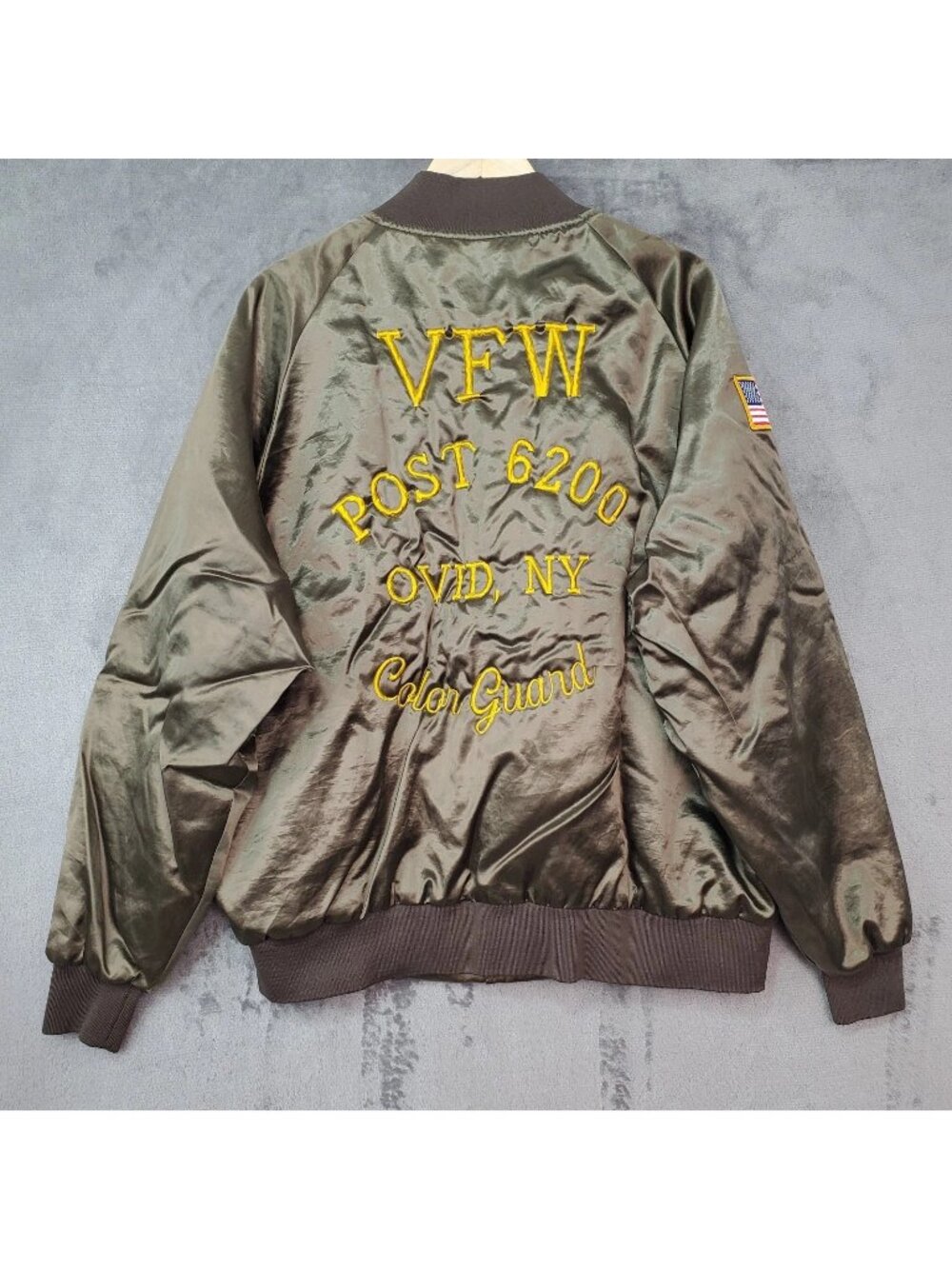 Vintage Satin Bomber Jacket Size 2XL Americas Finest USA Veteran VFW Color Guard